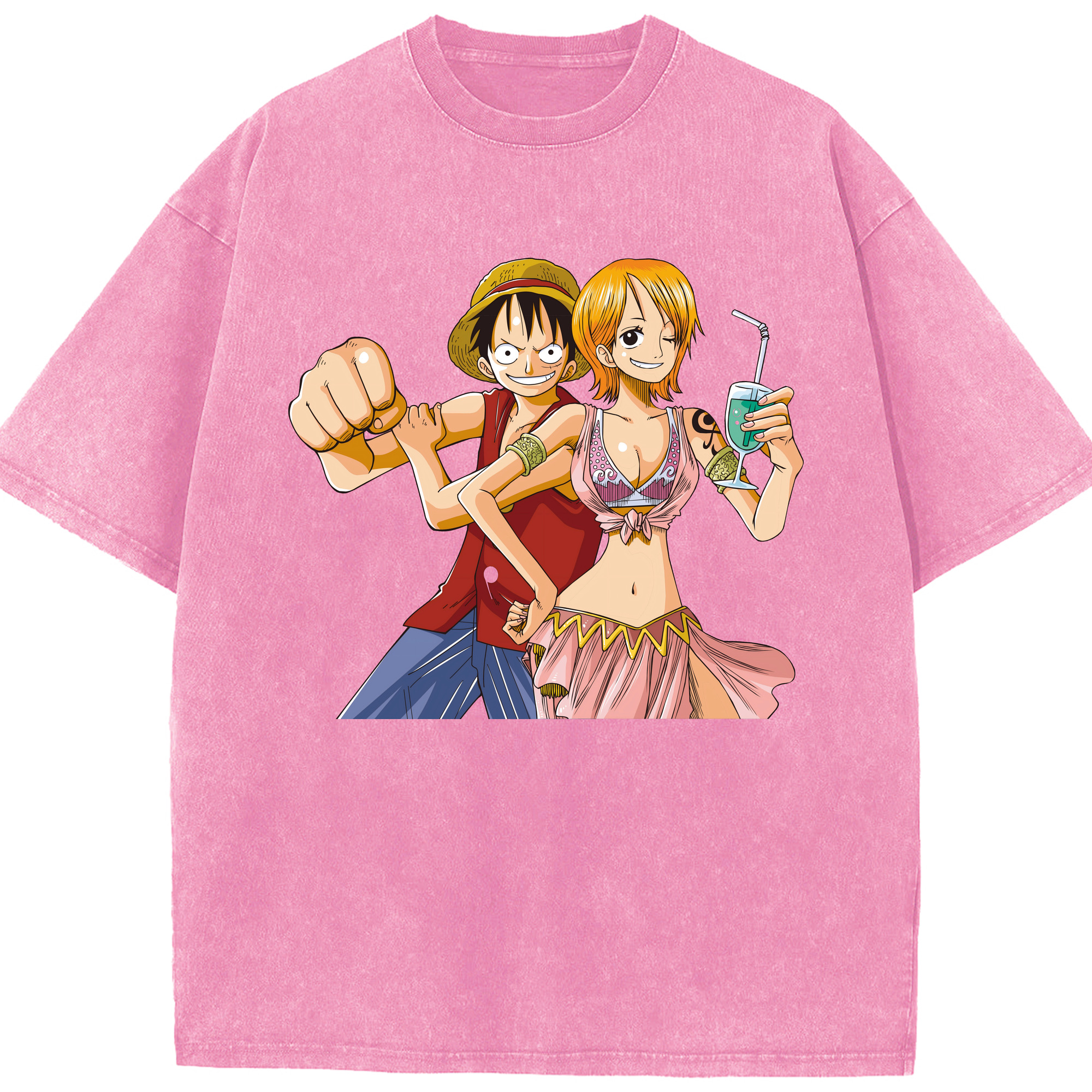 ワンピース モンキー・D・ルフィ ONE PIECE Monkey D. Luffy 綿100% ヴィンテージ風 半袖Tシャツ（フロントプリント）
